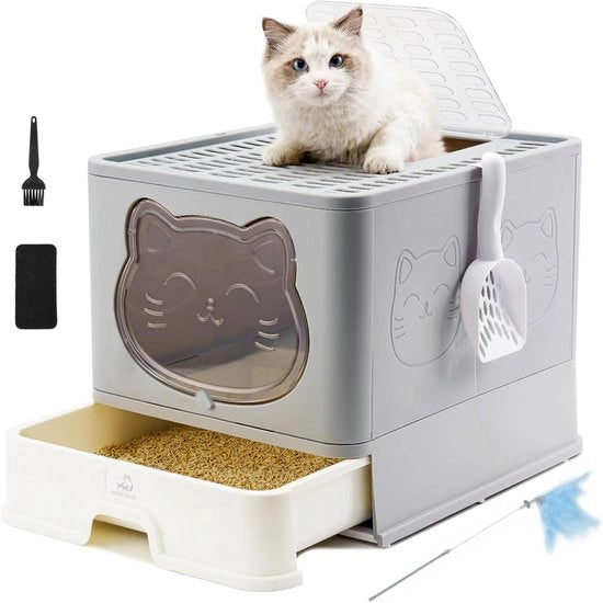 Cassetta per Gatti Chiusa con Coperchio - Neutraleggiante Odori - Grande Dimensione - 1 Pezzo - Ripiegabile