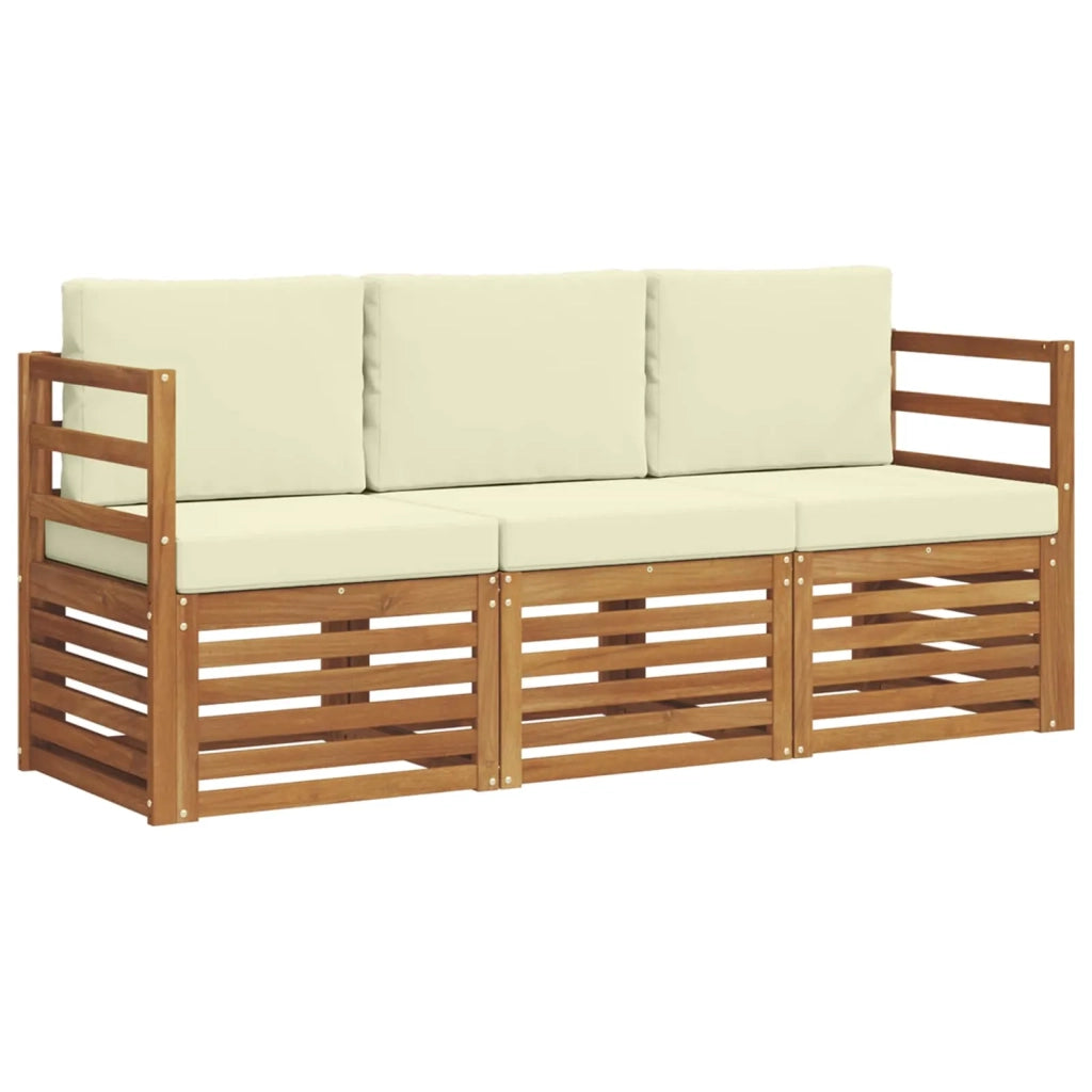Set divani 3 pz Naturale e Crema Legno di Acacia Massello 3374270