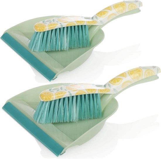 Set di pulizia con spazzola a mano e spazzola - Desodorante al limone - Scopa con guaina in gomma - 2 pezzi - giallo menta