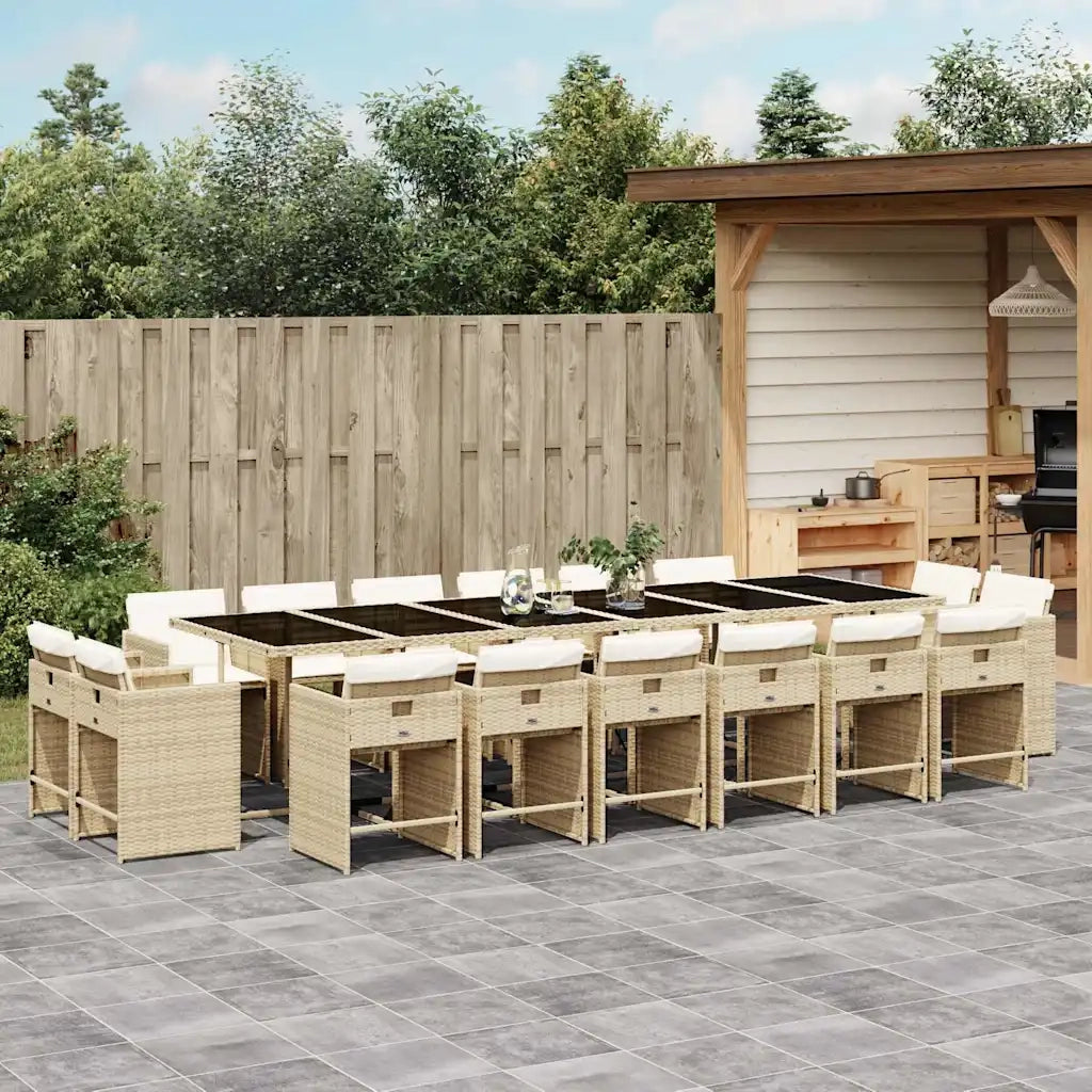 Set da Pranzo da Giardino 17 pz con Cuscini Beige in Polyrattan 3211246
