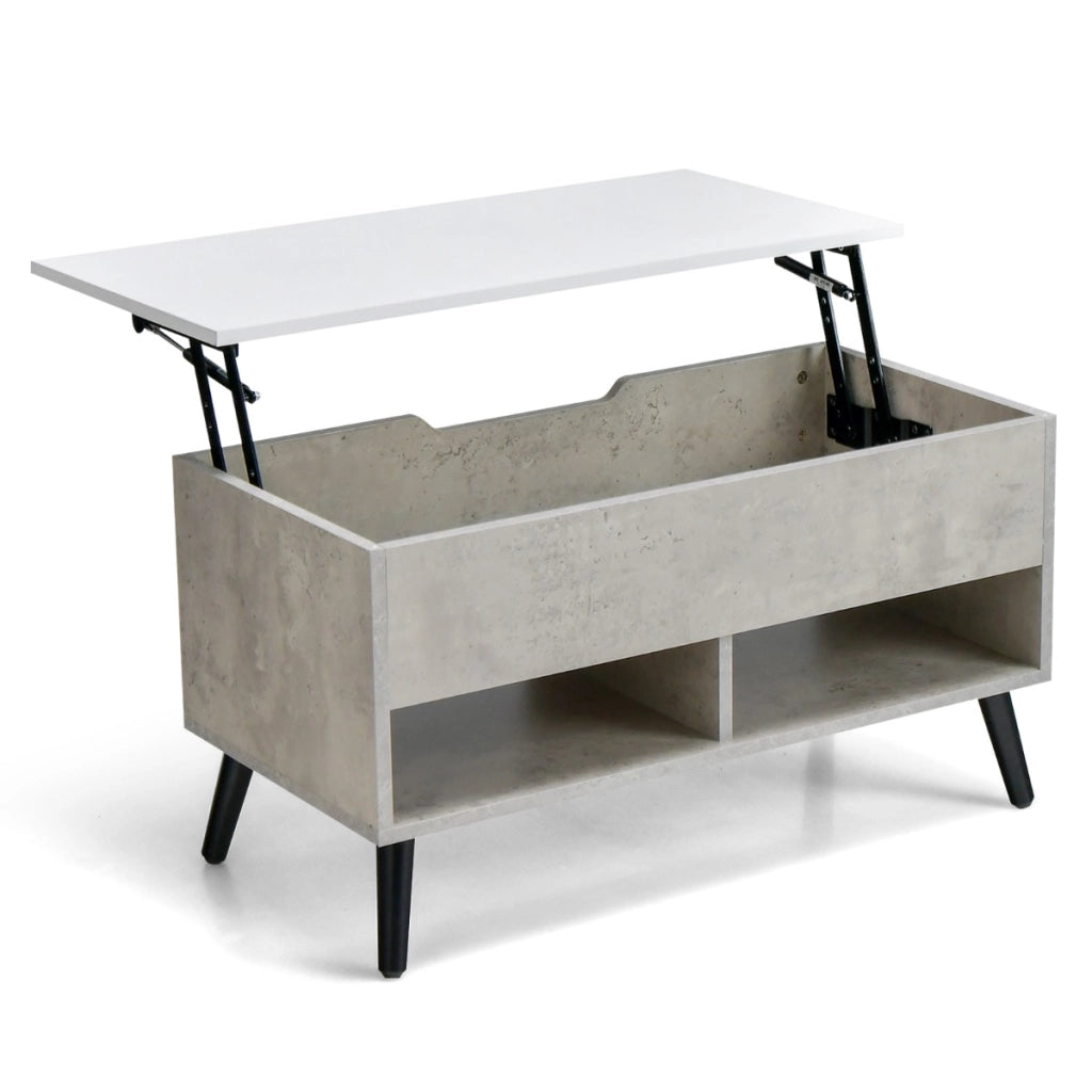 Tavolino da caff¨¨ moderno con scomparto nascosto e 2 scaffali aperti, Tavolino per soggiorno in legno Grigio-Tavolini da salotto
