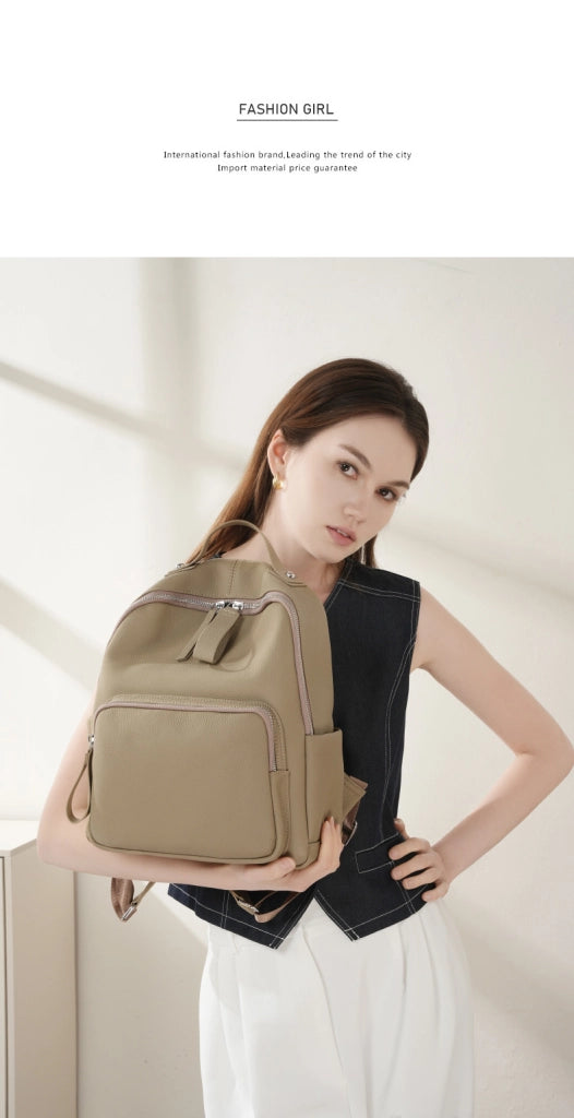 Zaino in vera pelle, borsa casual per la scuola, borsa da viaggio, grigio