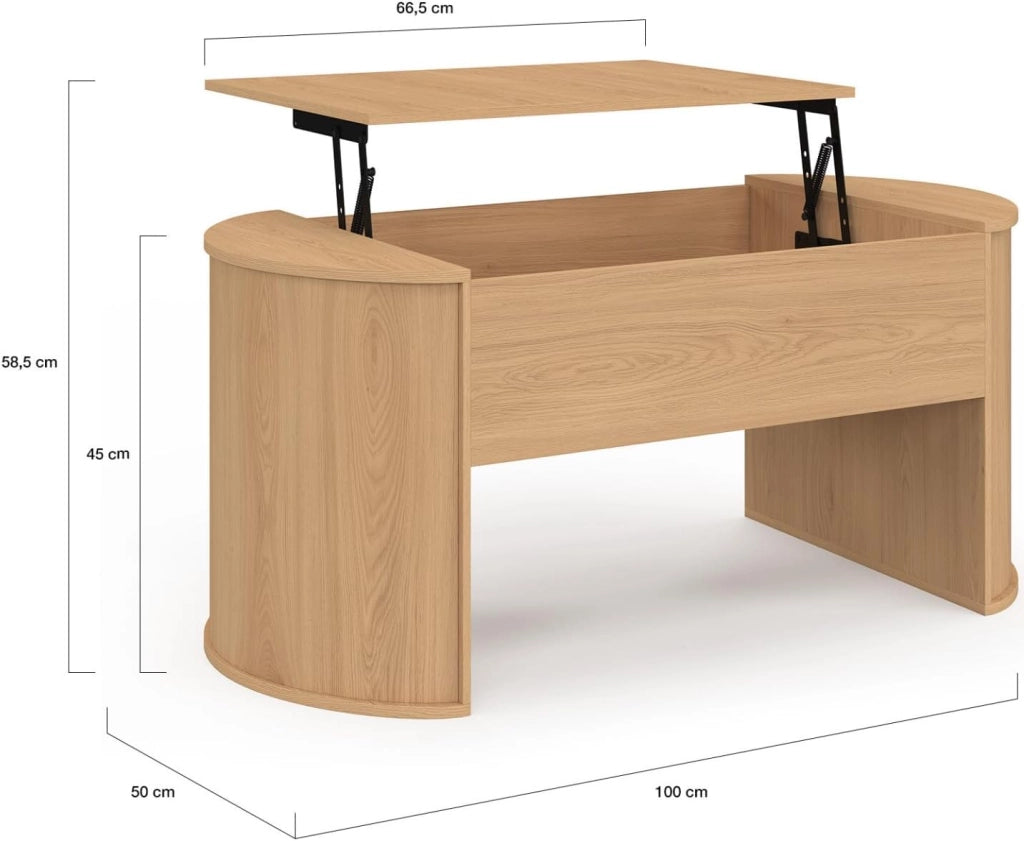 Tavolino ovale piano sollevabile DIVIA 100 cm Legno Modo faggio Design arrotondato