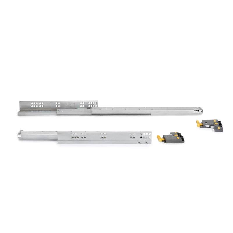 Set di guide per cassetti a scomparsa Silver, estrazione totale, con chiusura soft e aggancio, profondità 540 mm, Acc..