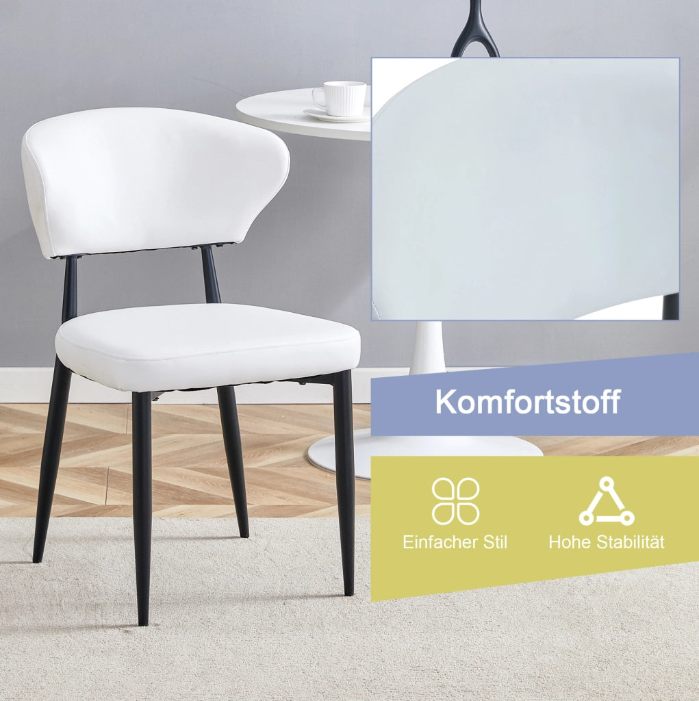 Sedie da pranzo moderne in PU bianco con gambe in metallo nero; set da 2; 72 x 65 x 47;5 cm