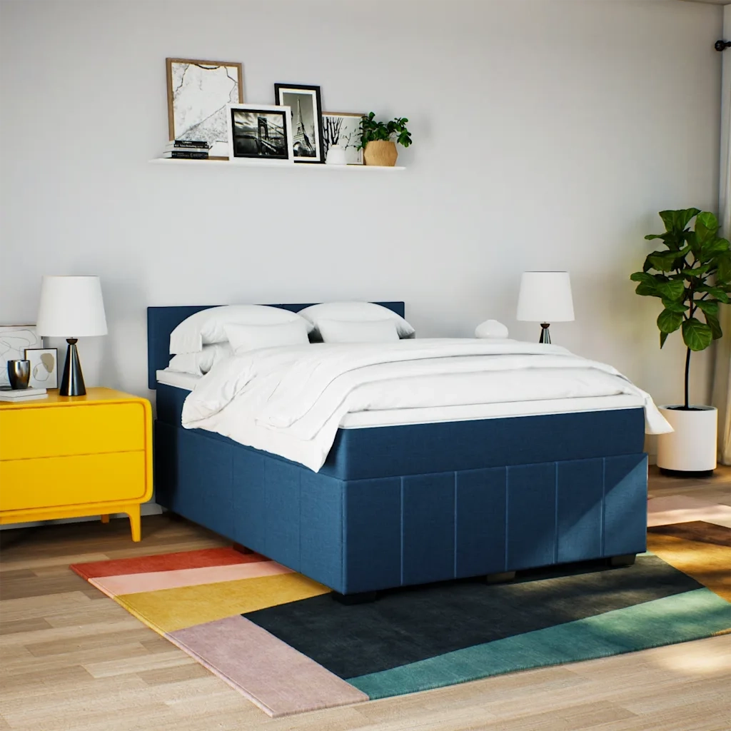 vidaXL Giroletto a Molle con Materasso Blu 140x190 cm in Tessuto