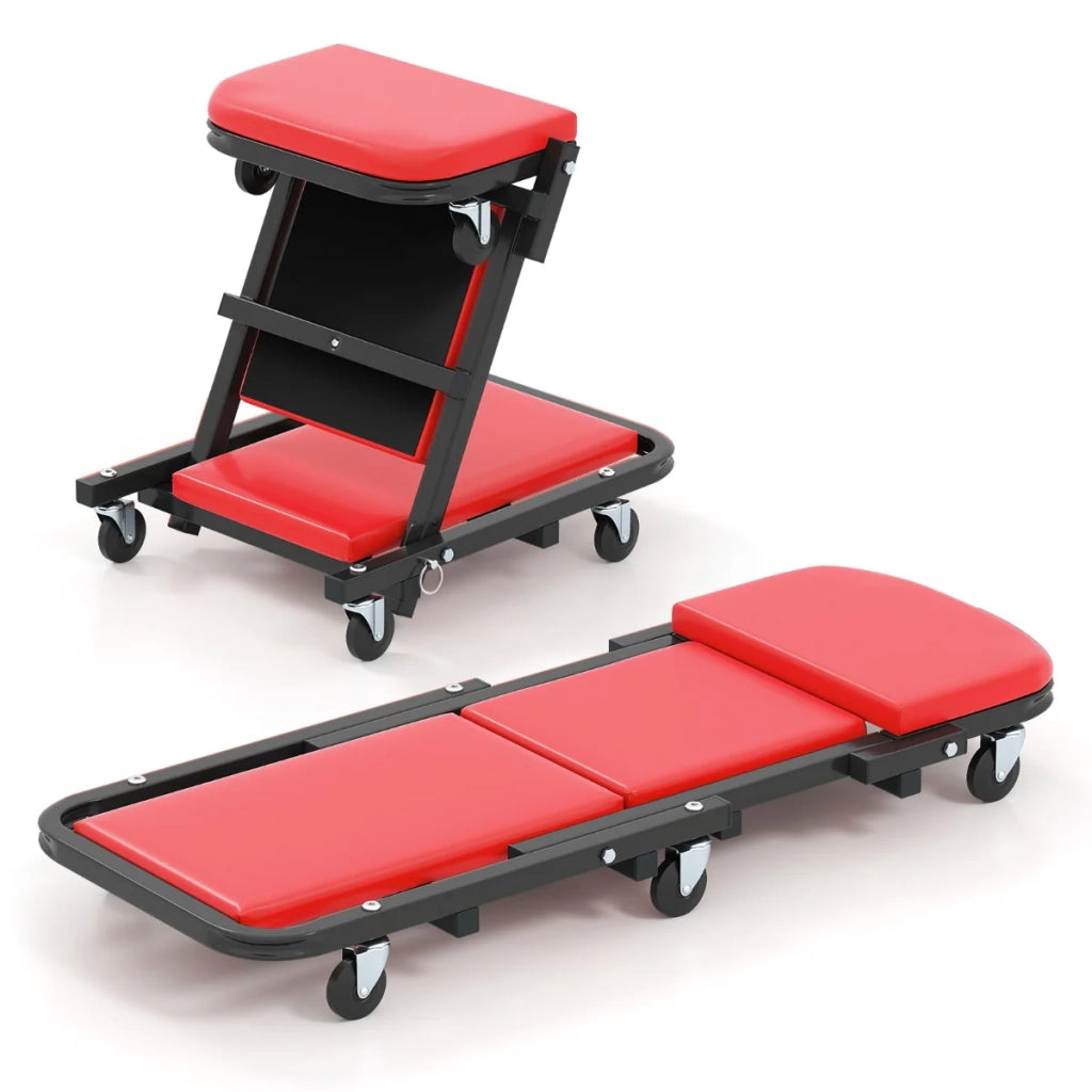 Carrello pieghevole trasformabile 102 x 40 x 14 cm 2 in 1 con comoda seduta e 6 ruote in metallo rosse 20_0011386