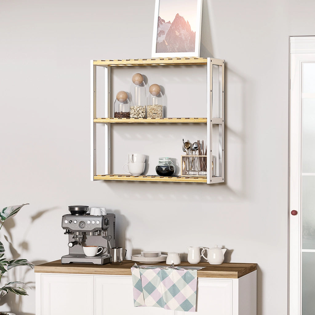 Scaffale a Muro in Bamb¨´ ¨C Xylo ¨C 3 Ripiani Naturale e Bianco 60x15x54 cm