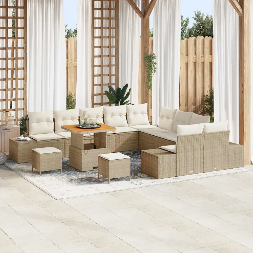 Set Divano da Giardino con cuscino 13 pcs Beige Poly Rattan
