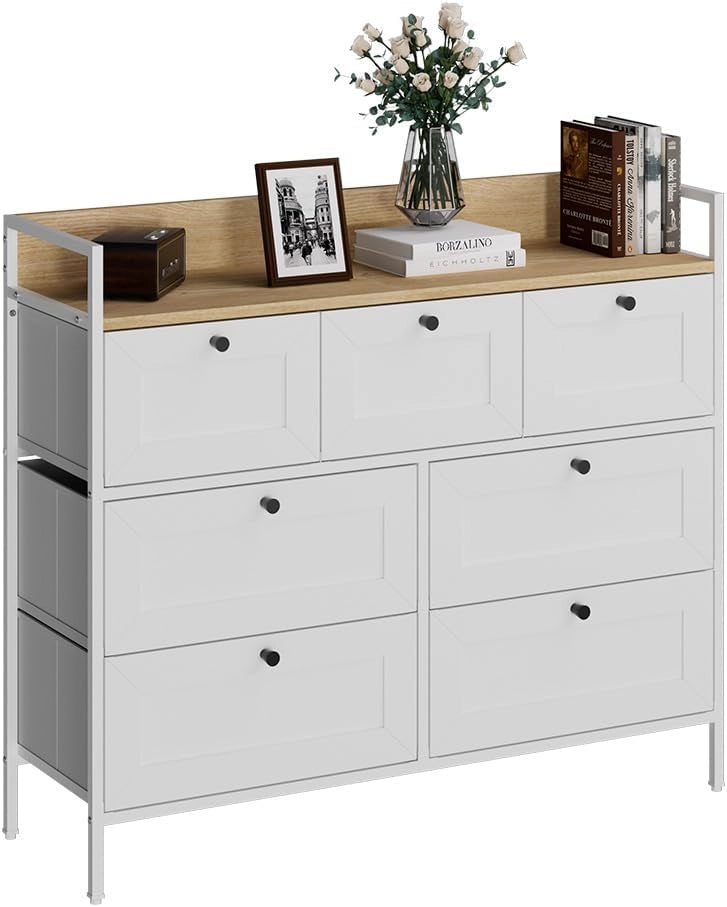 Cassettiera Belaro, Bianco, 98 x 85 cm con 7 cassetti, per riporre abiti e oggetti di uso quotidiano