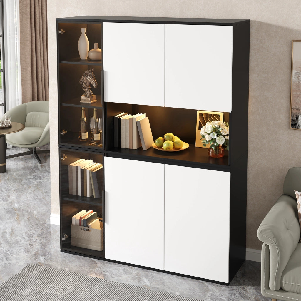 Vetrina alta con LED regolabili 120x40x160 cm in MDF bianco e nero