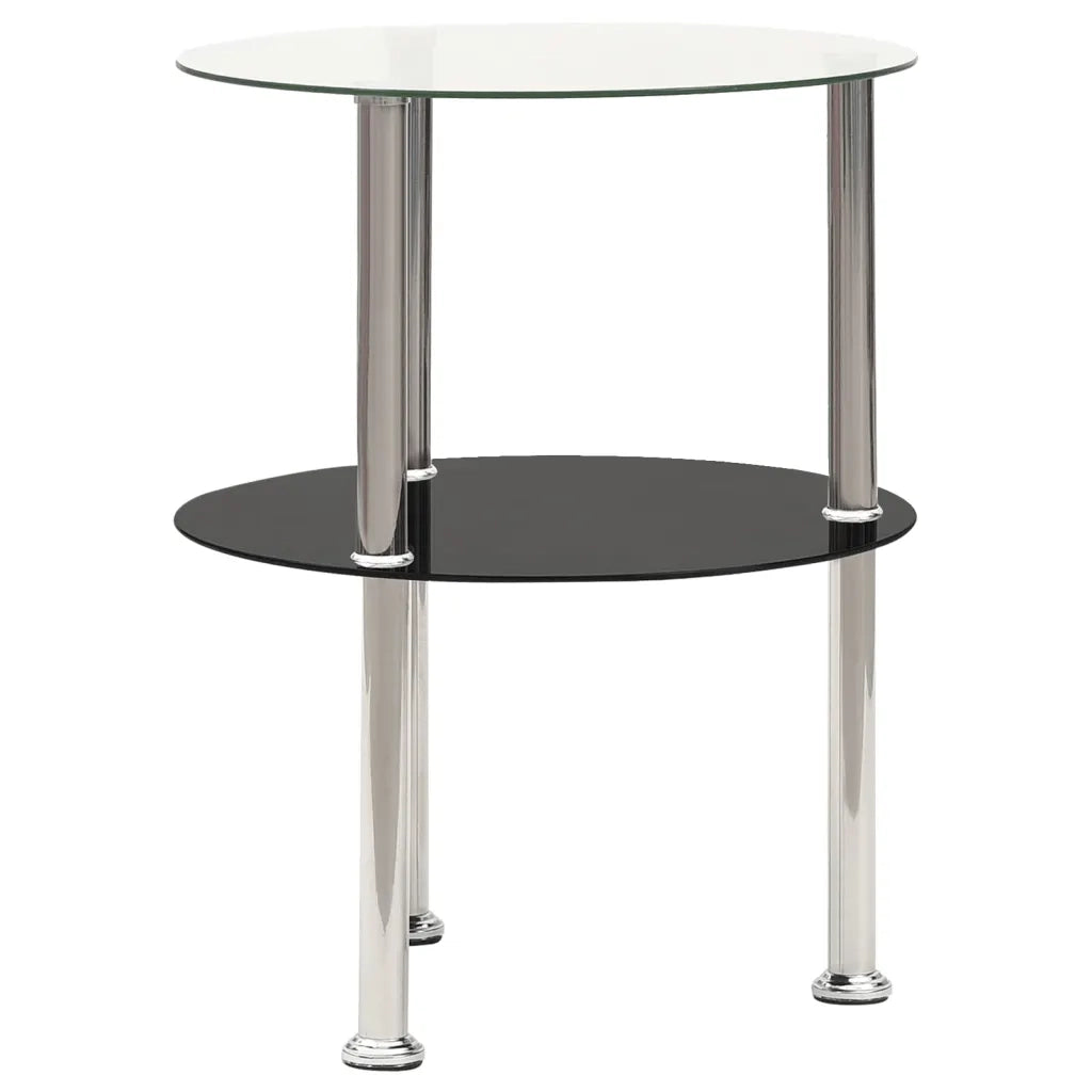 Tavolino a 2 Livelli Trasparente e Nero 38cm in Vetro Temperato 322788
