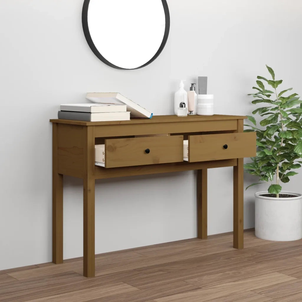 Tavolo Consolle Ambrato 100x35x75 cm in Legno Massello di Pino 814617