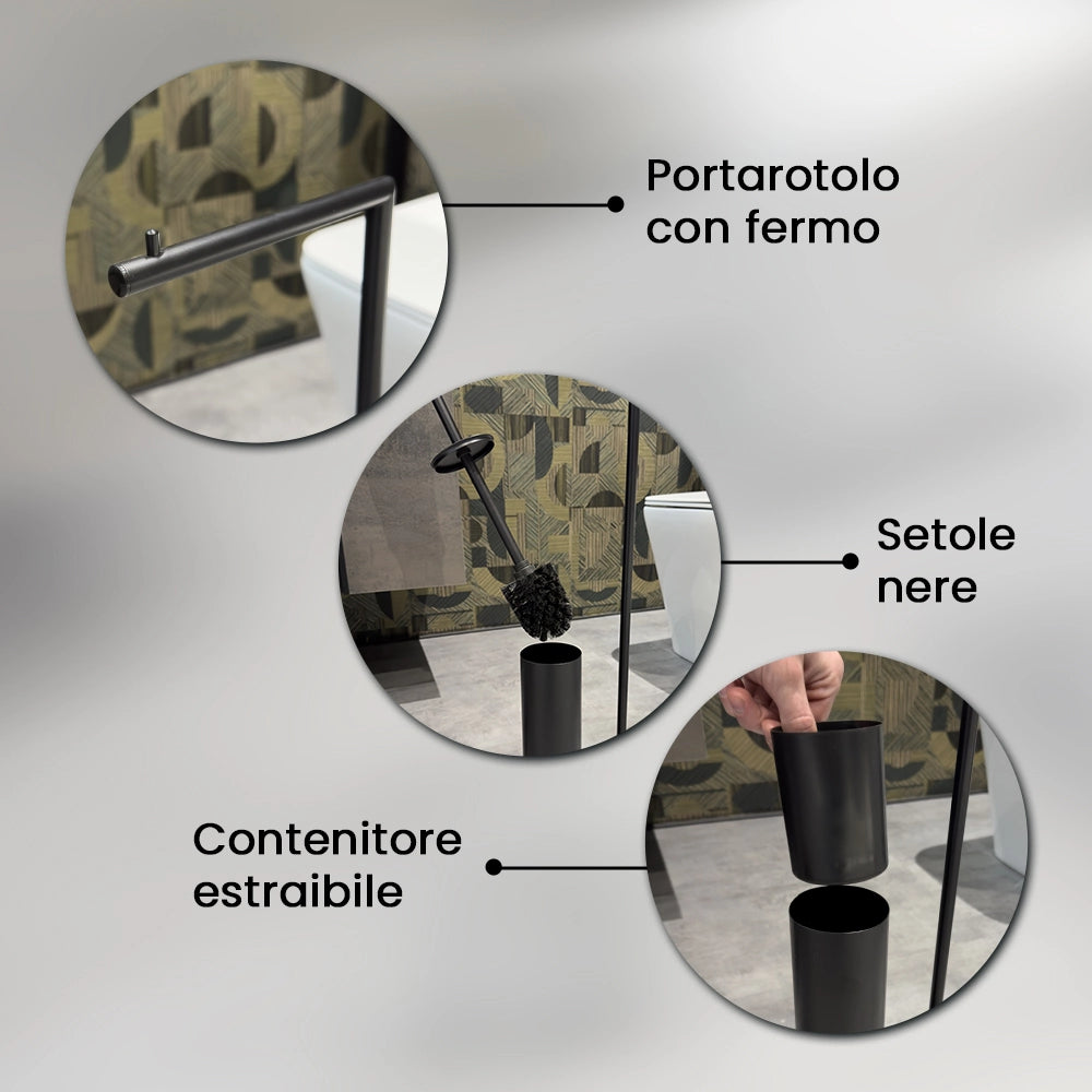 Piantana porta rotolo e scopino da appoggio in acciaio nero opaco Style