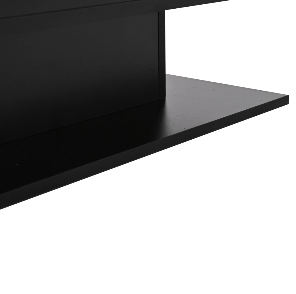 Tavolino da salotto alzabile 80x75x40 cm con LED e vano contenitore; truciolare nero lucido