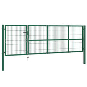 Cancello per Recinzione da Giardino con Pali 350x100 cm in Acciaio Verde 142569