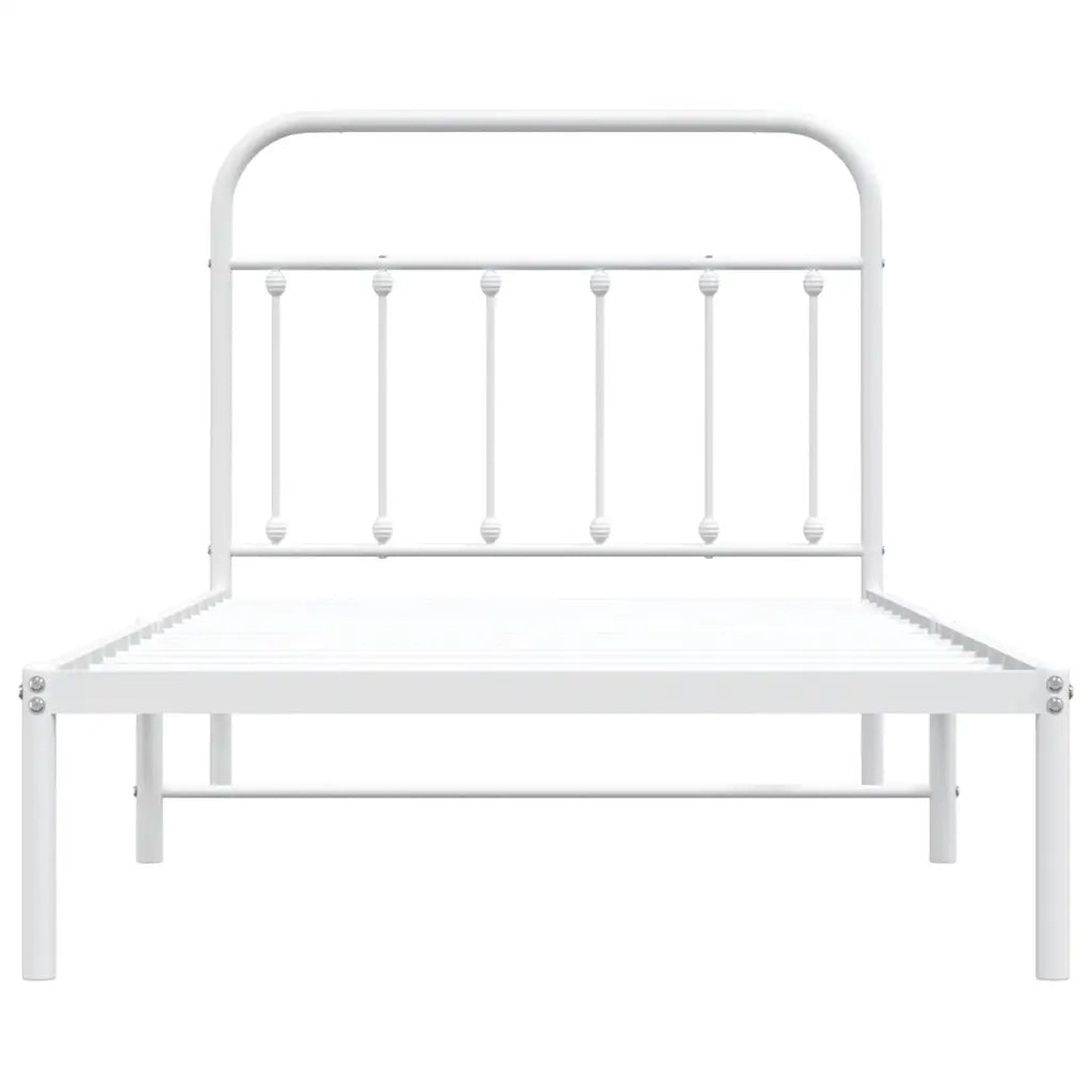 Letto singolo | Letto per adulti | Giroletto con Testiera Metallo Bianco 100x190 cm