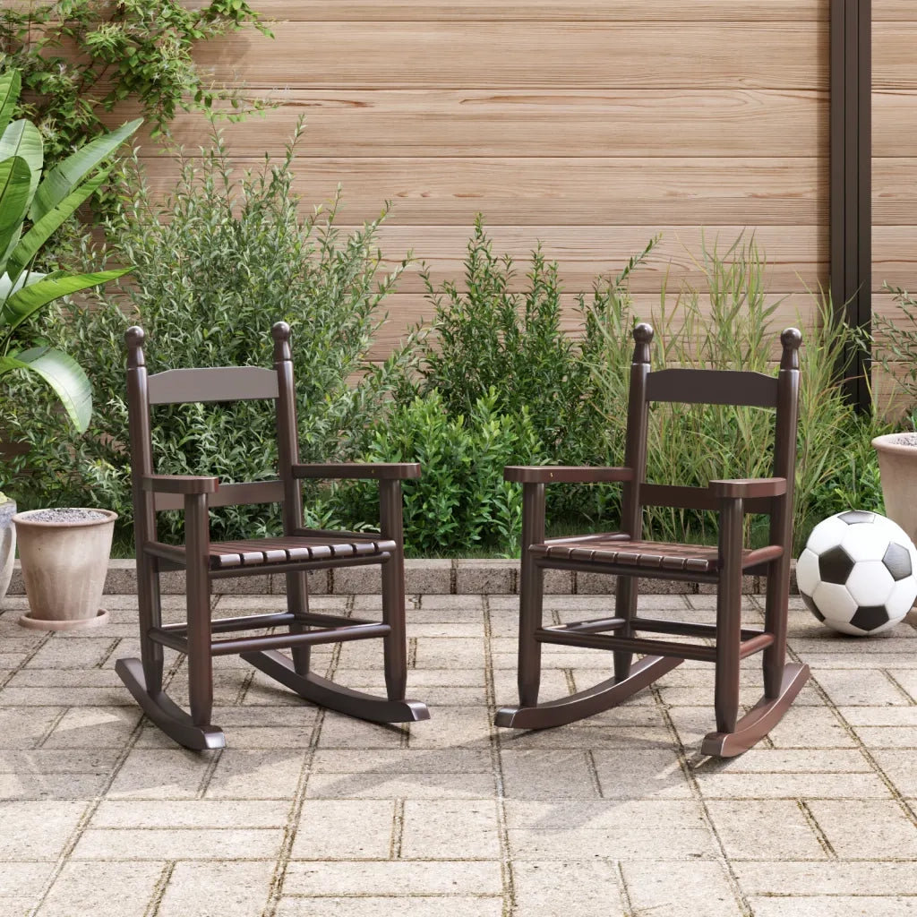 vidaXL Sedie a Dondolo per Bambini 2 pz Marrone Legno Massello Pioppo
