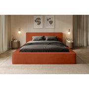 Letto contenitore VELORA – Terracotta – 180x200 cm – Tessuto velluto morbido – Rete sollevabile – Spazio di stoccaggio integrato