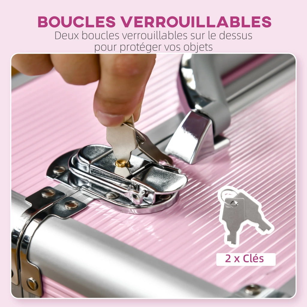 Valigia trolley per trucco beauty case con manico telescopico regolabile 36x23x58 cm alluminio ABS ¨C Xylo ¨C rosa