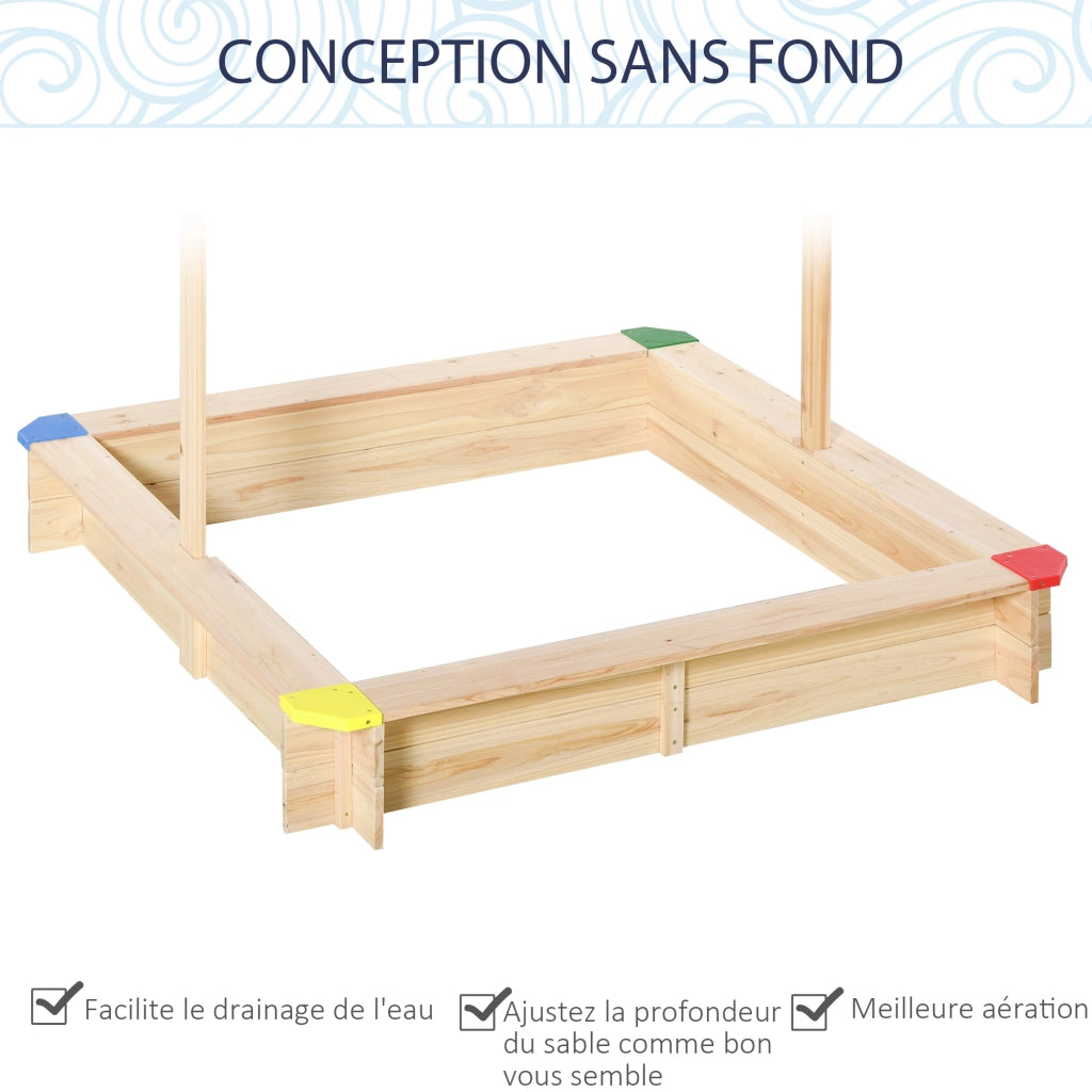 Sandbox in Legno Quadrato con Coperchio ¨C Zephmum ¨C 120x120x120 cm