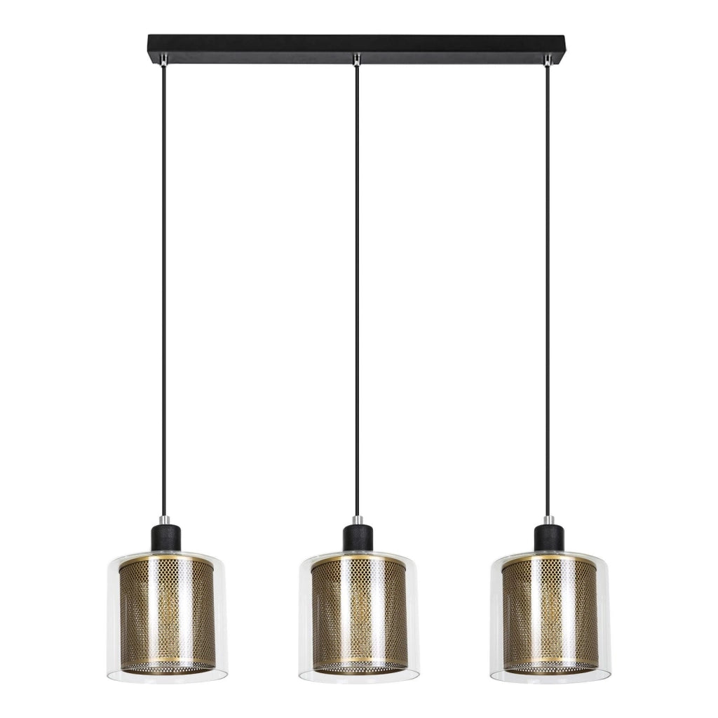 Lampada a sospensione ZMH E14 nero e oro in metallo stile industriale retr¨° 3 luci