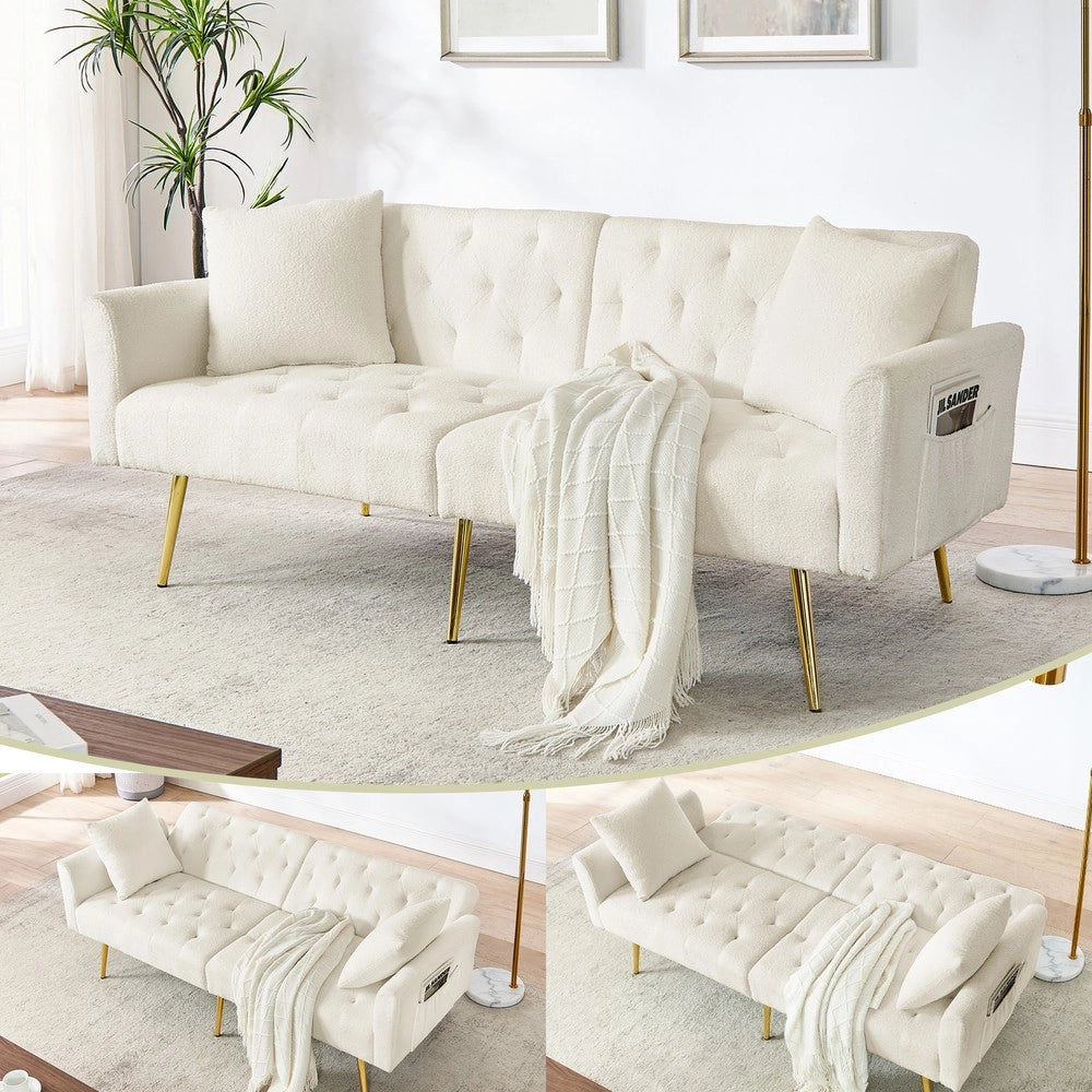 Divano 2 posti in boucl¨¦ ¨C Minimal ¨C Beige, con cuscini, gambe in metallo, schienale regolabile