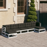 Set Salotto Giardino 7pz con Cuscini Bianco Legno Massello Pino 3077125