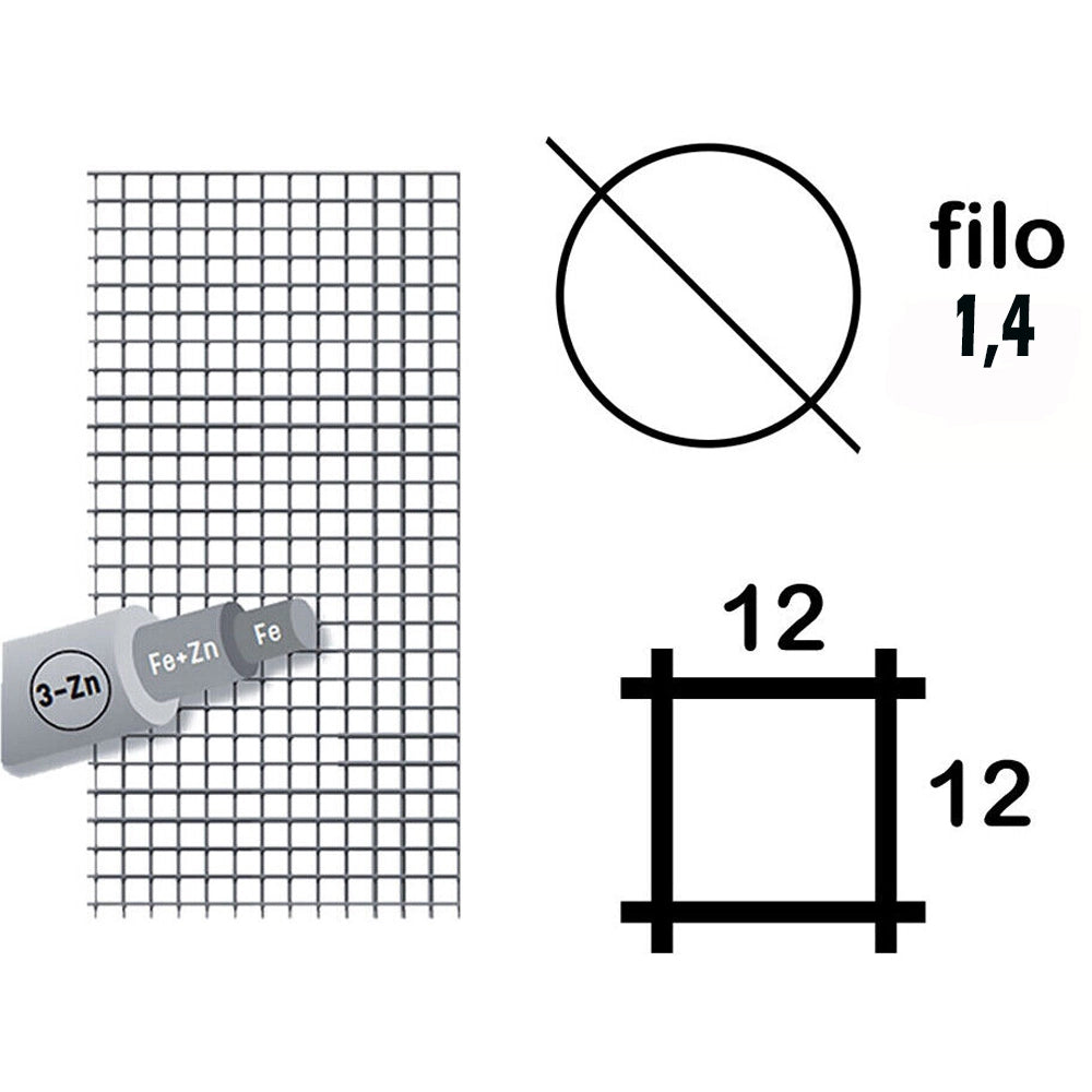 RETE RECINZIONI METALLICA ELETTROSALDATA 12x12 h100cm ØF.1,4 ROTOLO 25mt ZINCATA