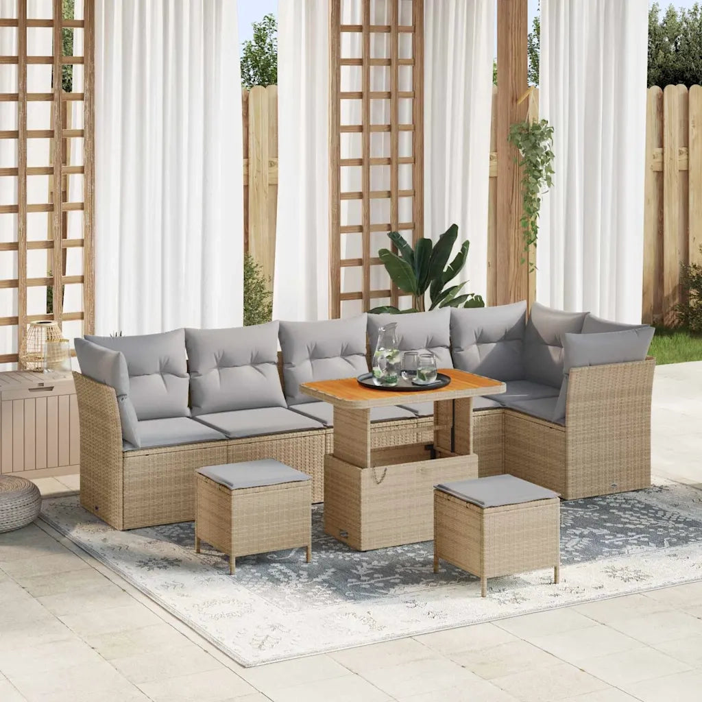 Set Divano da Giardino con cuscino 9 pcs beige e grigio chiaro