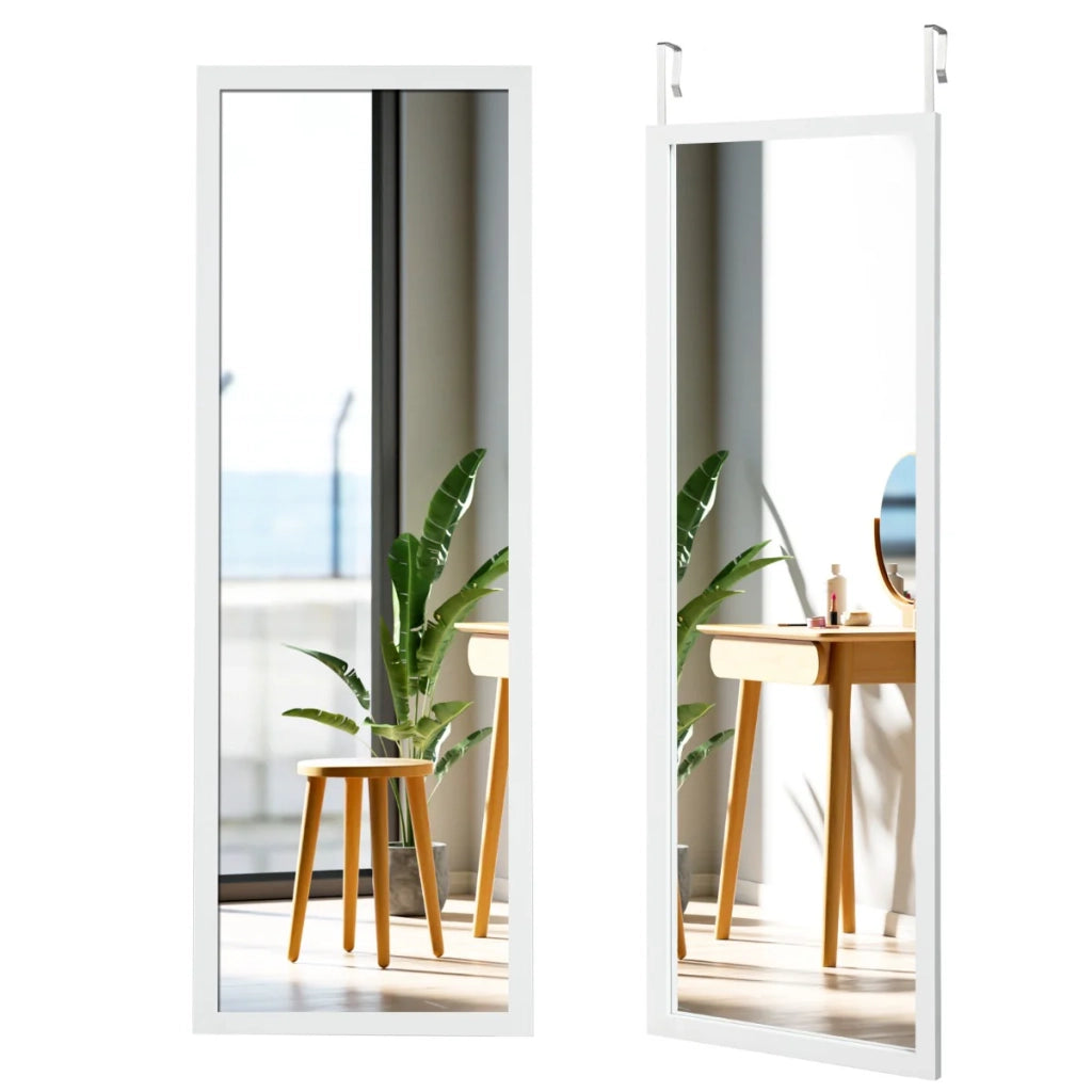Specchio da parete 120 x 37 cm con ganci a tutta lunghezza design moderno in MDF bianco 20_0018853