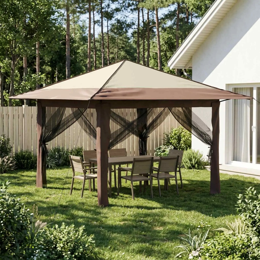 Gazebo con 4 Pareti 3,3 x 3,3 m Crema e Marrone 42036812