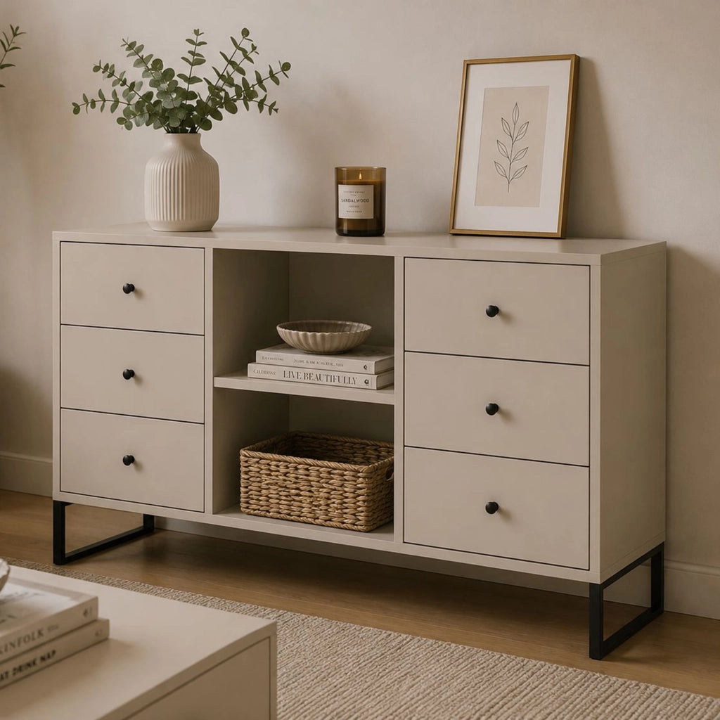 Madia Lerata, Credenza 6 Cassetti, 112x33x82h cm Beige Cashmere