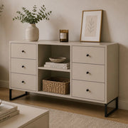 Madia Lerata, Credenza 6 Cassetti, 112x33x82h cm Beige Cashmere