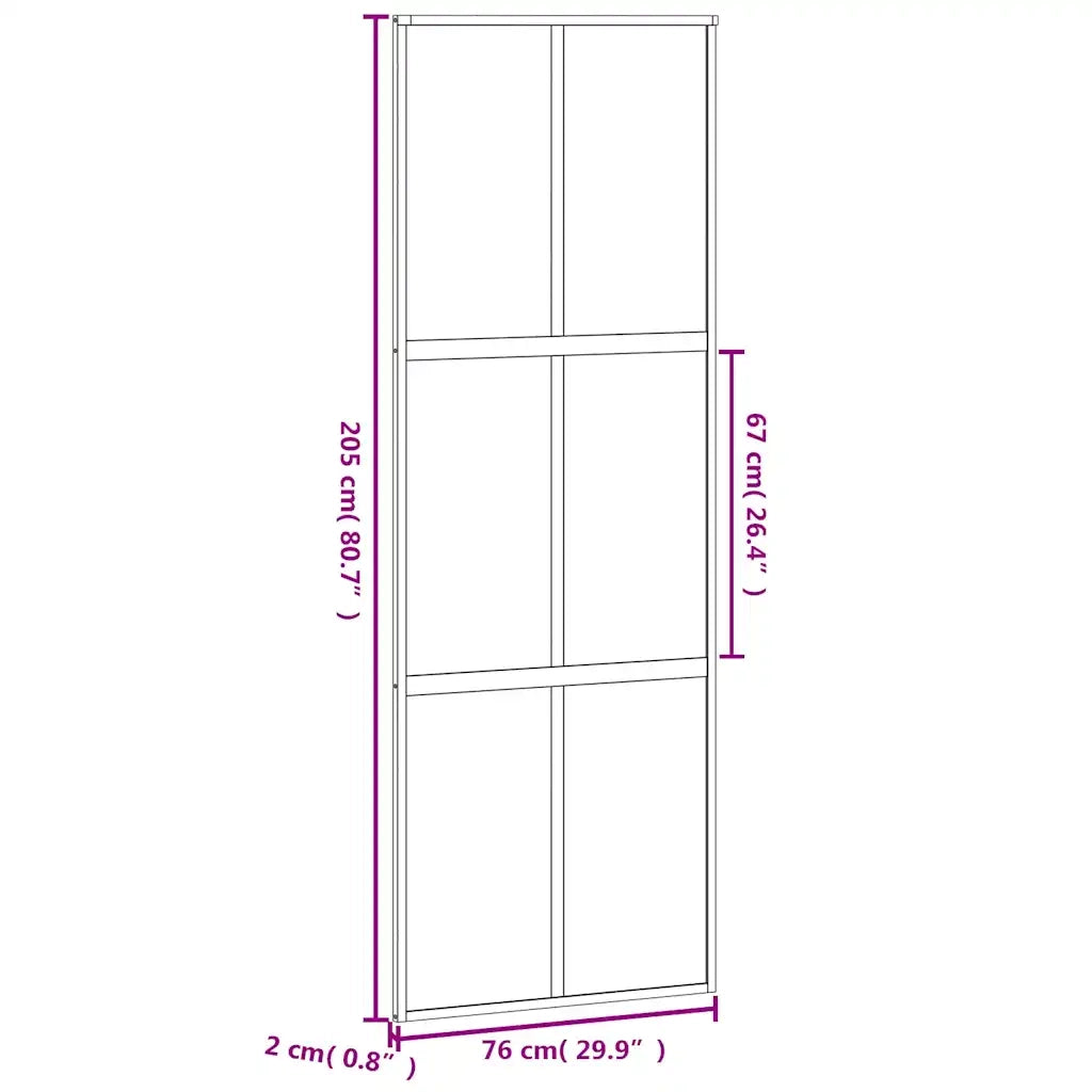Porta Scorrevole Nera 76x205 cm in Vetro Temperato e Alluminio 155213