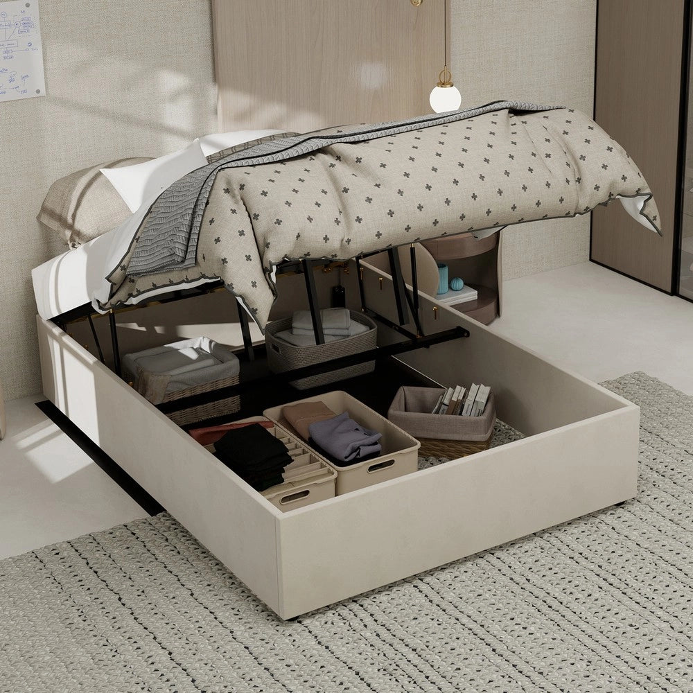 Letto Contenitore 140x200 ¨C Xylo ¨C Beige, Velluto, Senza Testiera