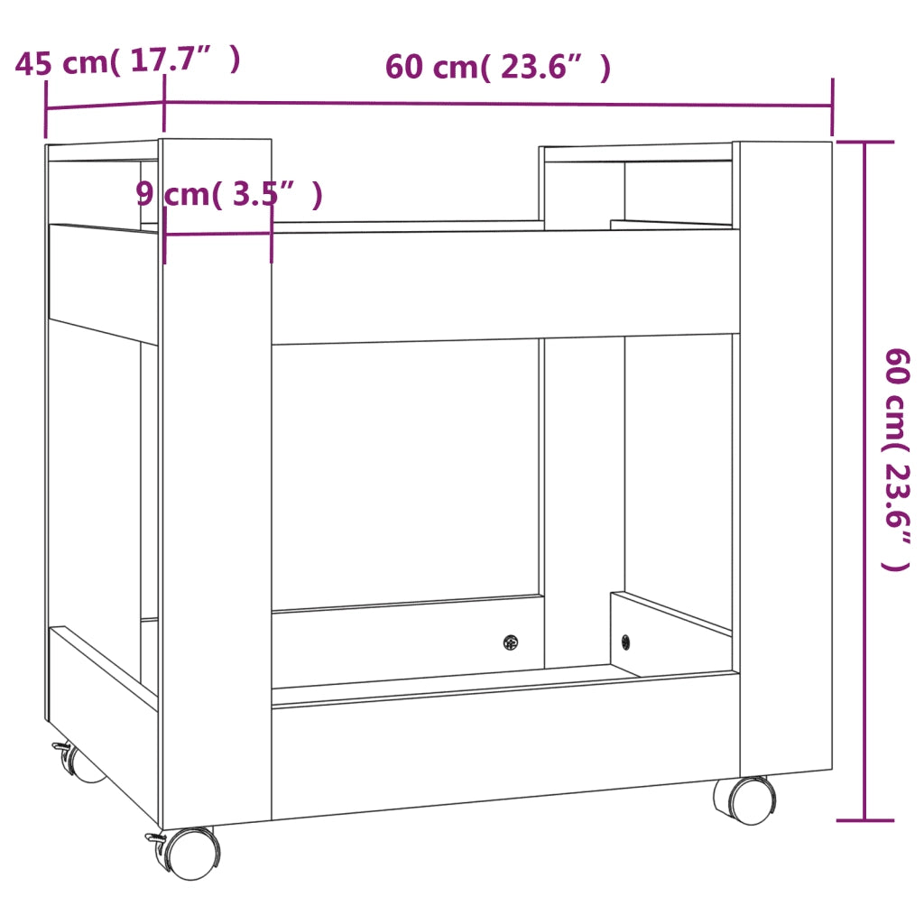 Carrello Scrivania Grigio Sonoma 60x45x60 cm Legno Multistrato 816606