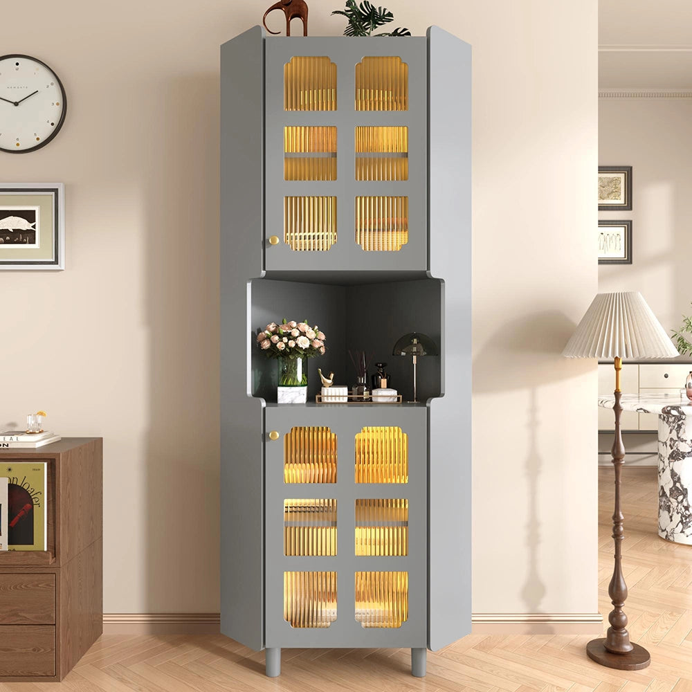 Armadio angolare grigio con illuminazione LED - Xylo - Multifunzionale per soggiorno, bagno, camera