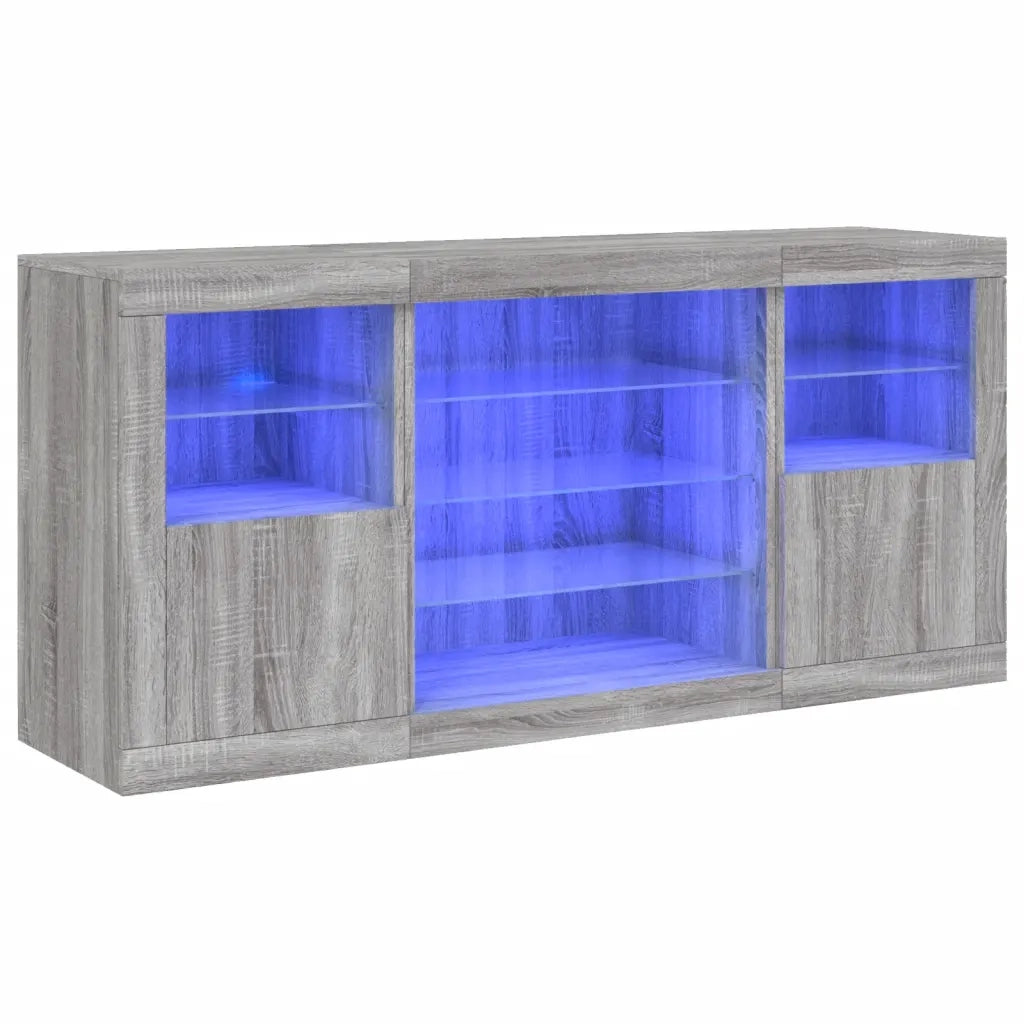 Credenza con Luci LED-Buffet-Armadio da cucina Grigio Sonoma 142,5x37x67 cm 105800