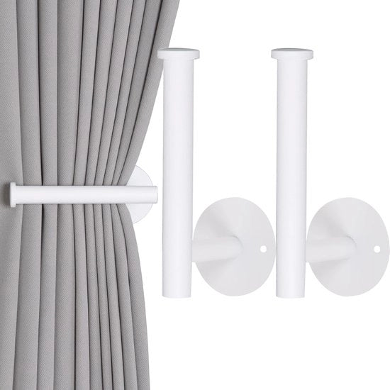 Set di 2 Cinture per tende Senza Fori - Maniglie autoadesive per tende (Bianco)