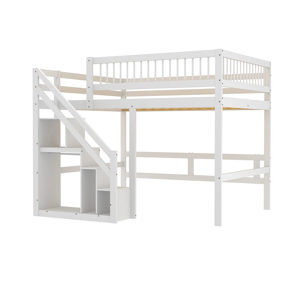 Letto a castello in legno massello con armadio - Xylo - 90x200 cm - Bianco - Scala integrata