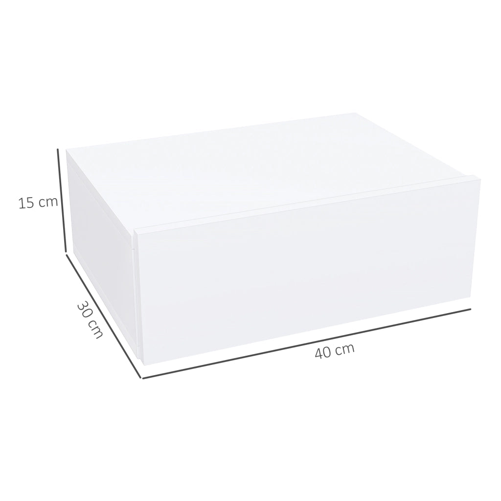 Comodino Sospeso Moderno con Cassetto, in Legno, 40x30x15 cm, Bianco