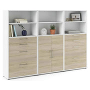 Credenza Vinovo, Buffet da soggiorno, Madia da salotto, Dispensa da cucina, 267x40 h186 cm, Bianco e Quercia