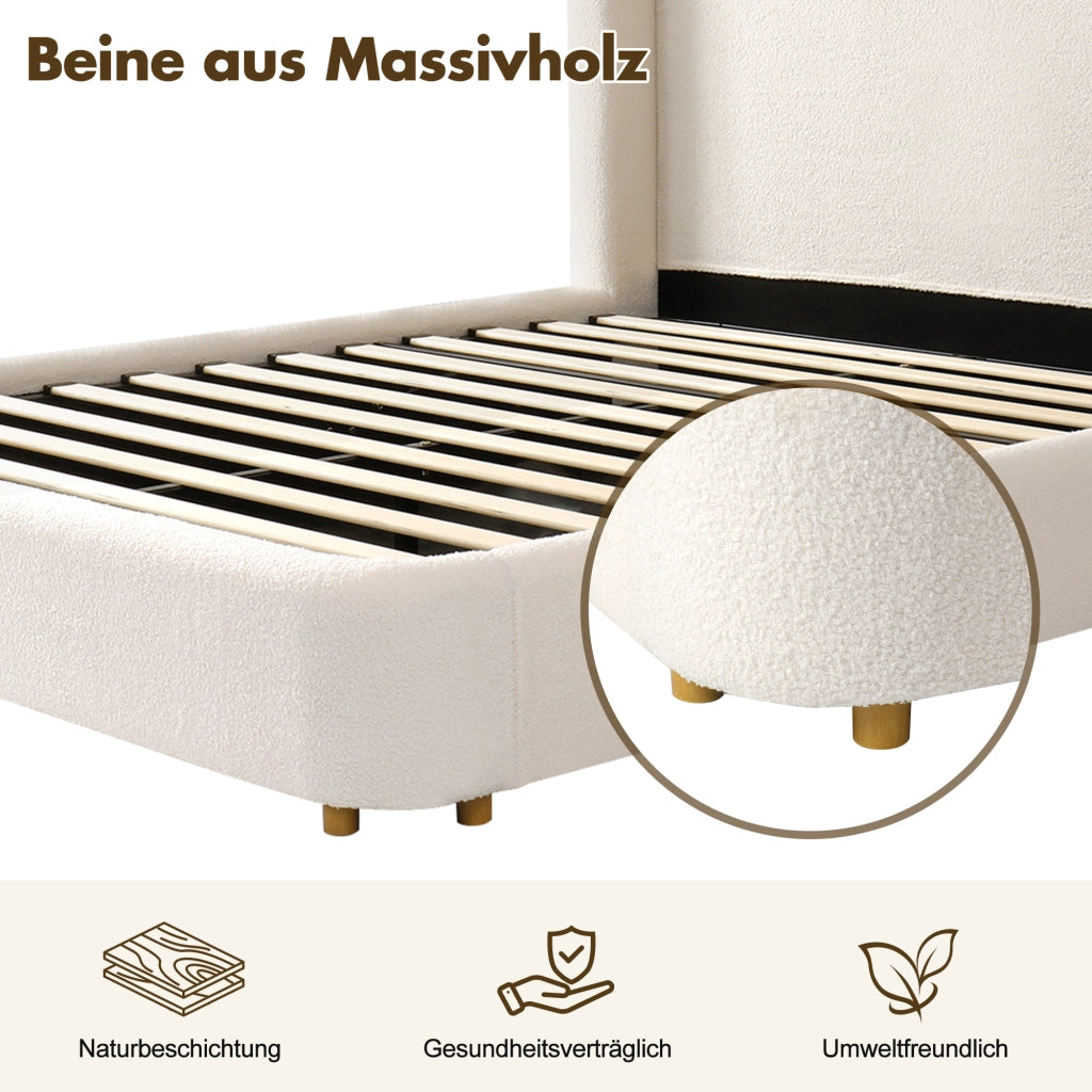Letto Contenitore 180x200 cm - Contenitore; Testiera Imbottita e in Bouclé Beige