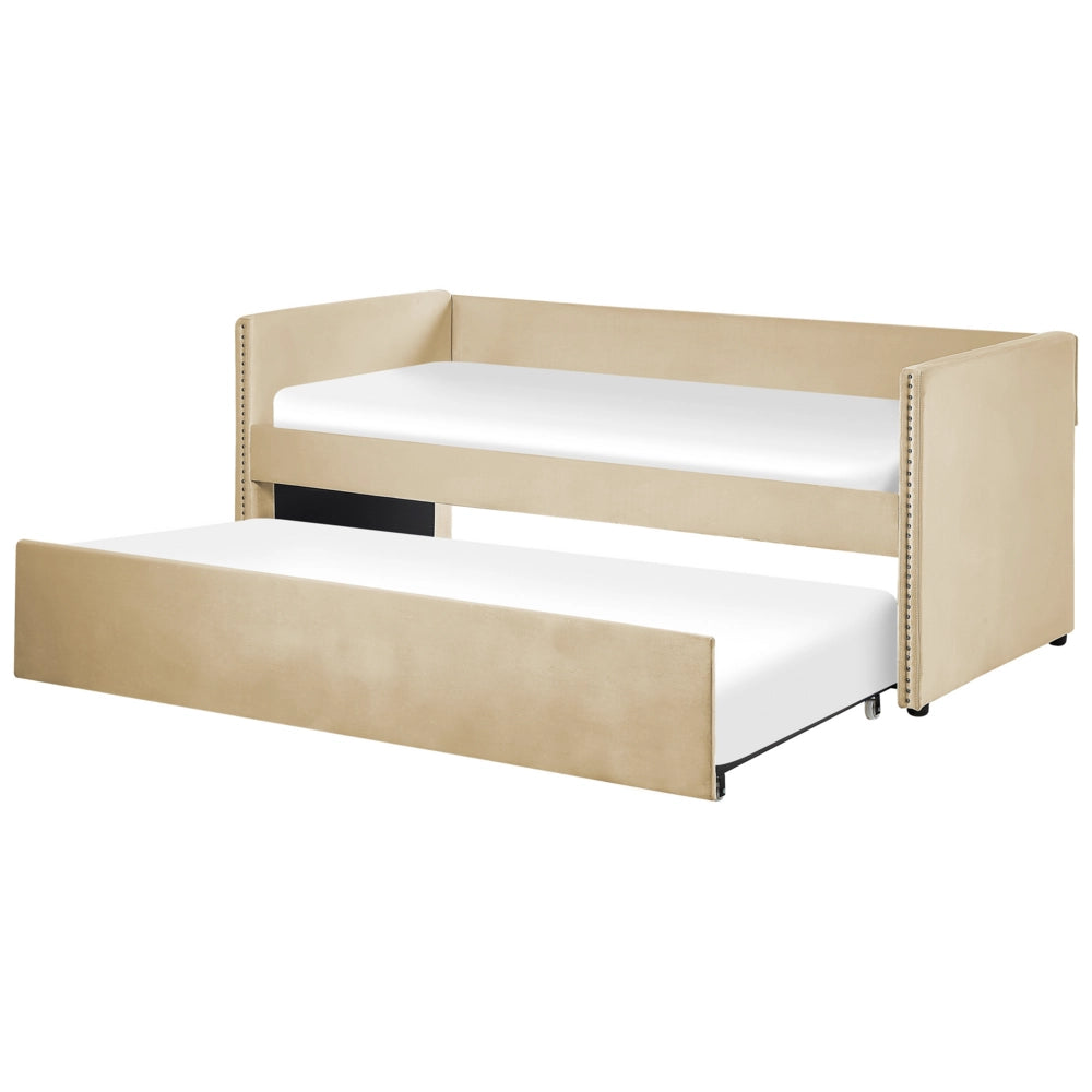 Letto estraibile 90 x 200 cm Velluto beige Singolo doghe in legno Daybed Glamour Borchie decorative