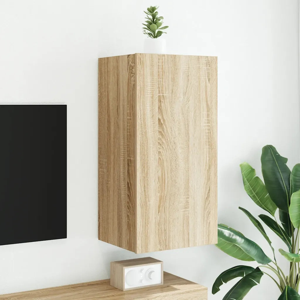 Mobile TV a Parete con Luci LED-Mobile TV a Muro Rovere Sonoma 40,5x35x80 cm