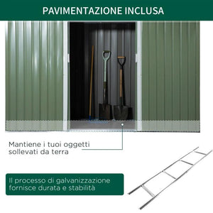 Casetta Box da Giardino 280x130x172 cm in Lamiera di Acciaio Verde Chiaro