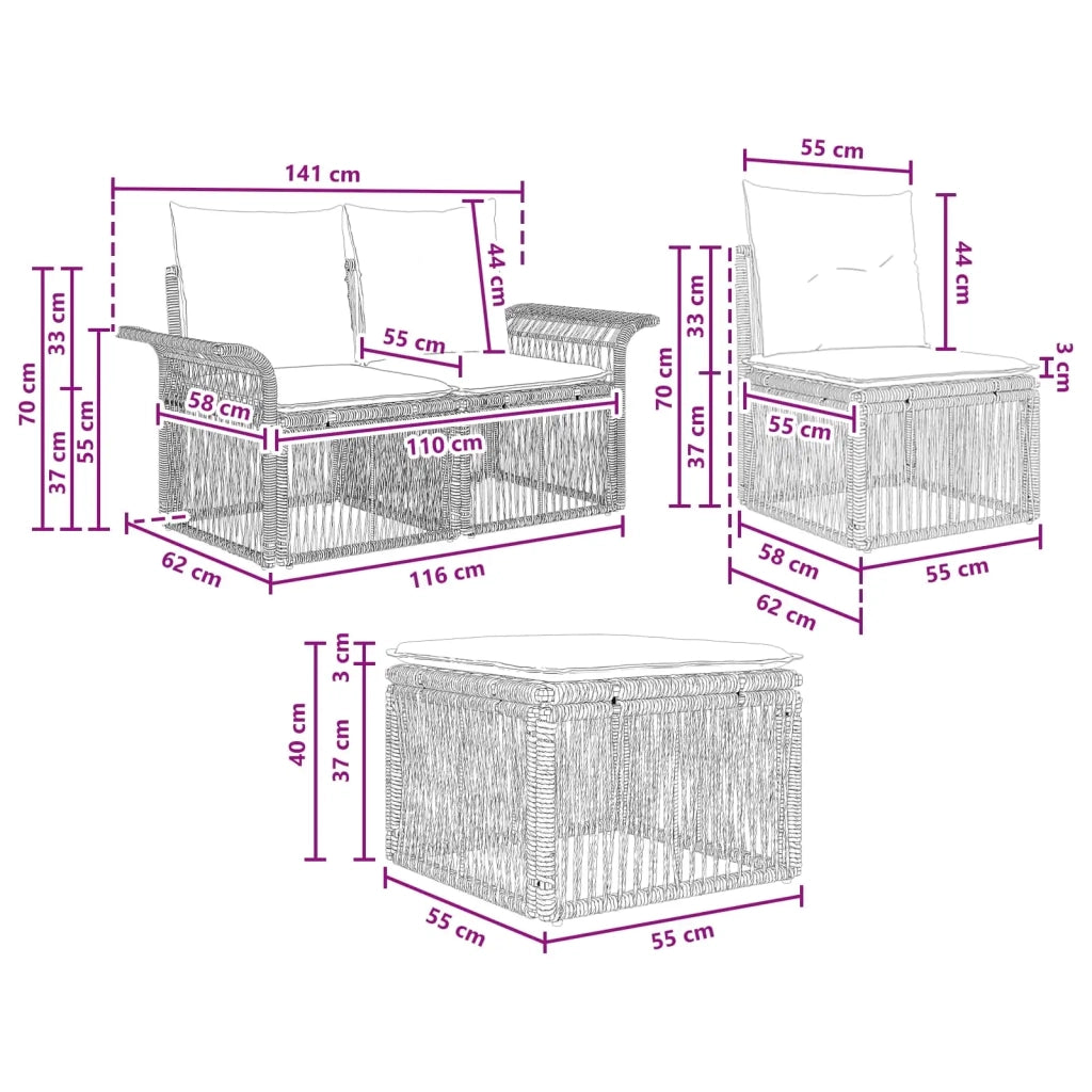 Set Divano da Giardino 6 pz Nero polyrattan 3434758