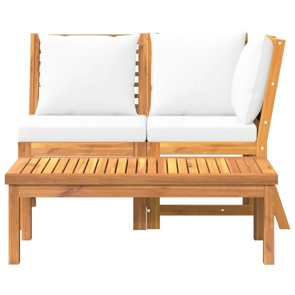 Set Divani da Giardino 3 pz | Set Salotto da Giardino con Cuscini Crema in Legno Acacia
