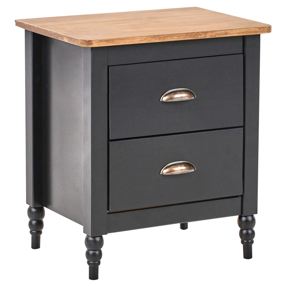 Comodino 2 cassetti retro Comodino 2 cassetti legno chiaro e nero